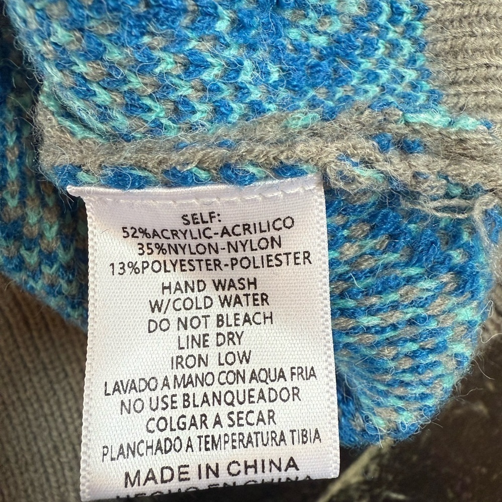 &merci SMALL Gray Crew Neck Sweater With Royal Blue and Turquoise Mod Flowers - Picture 7 of 7